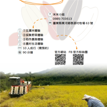 【農遊體驗行程】泰源幽谷獼米-五鑽米、採集野菜、稻作農務、農村生活體驗